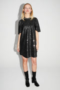Vestido Alix De Lentejuelas Negro Y Plateado, Hecho En Italia