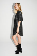 Vestido Alix De Lentejuelas Negro Y Plateado, Hecho En Italia