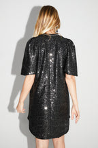 Vestido Alix De Lentejuelas Negro Y Plateado, Hecho En Italia