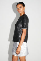 Blusa De Lentejuelas Poppy Negro Plata Made In Italy