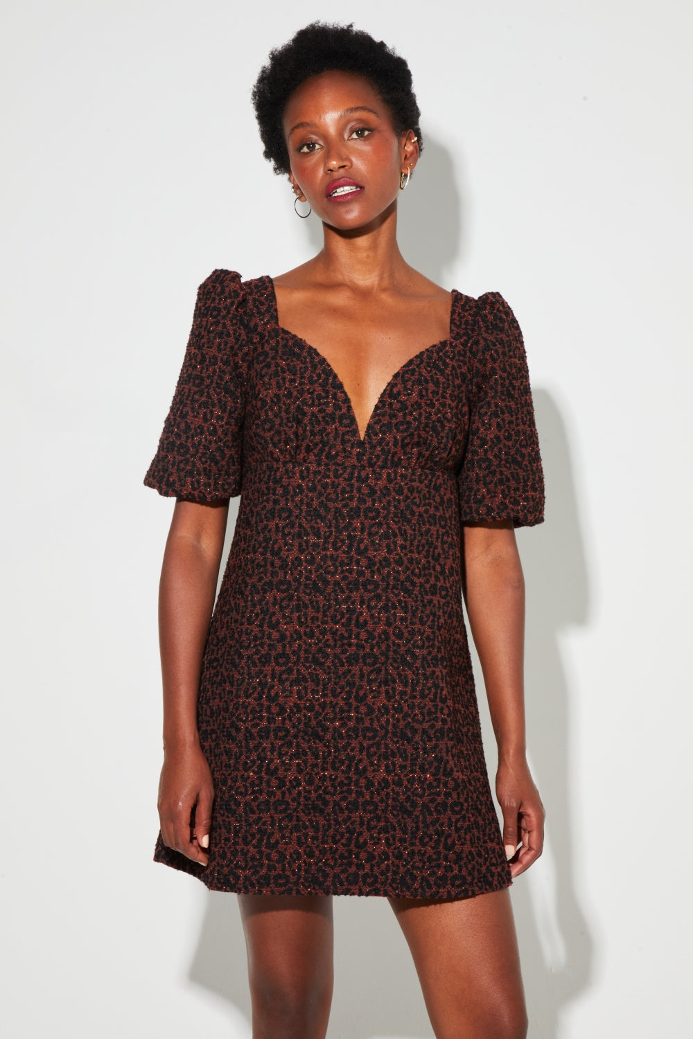 Abito Babydoll Nara Jacquard Léo Made In Italy - Marrone