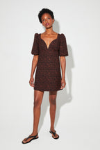 Abito Babydoll Nara Jacquard Léo Made In Italy - Marrone