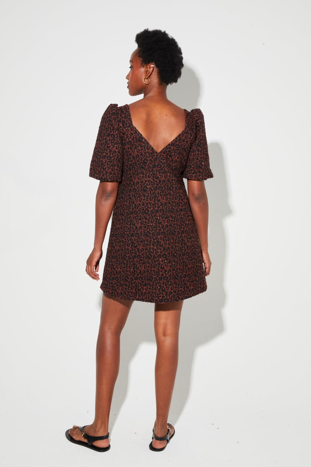 Abito Babydoll Nara Jacquard Léo Made In Italy - Marrone