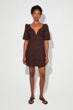 Abito Babydoll Nara Jacquard Léo Made In Italy - Marrone