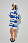 Dress Polo Ricky Blue En Fil De Coton Éponge, Tricotée En Italie