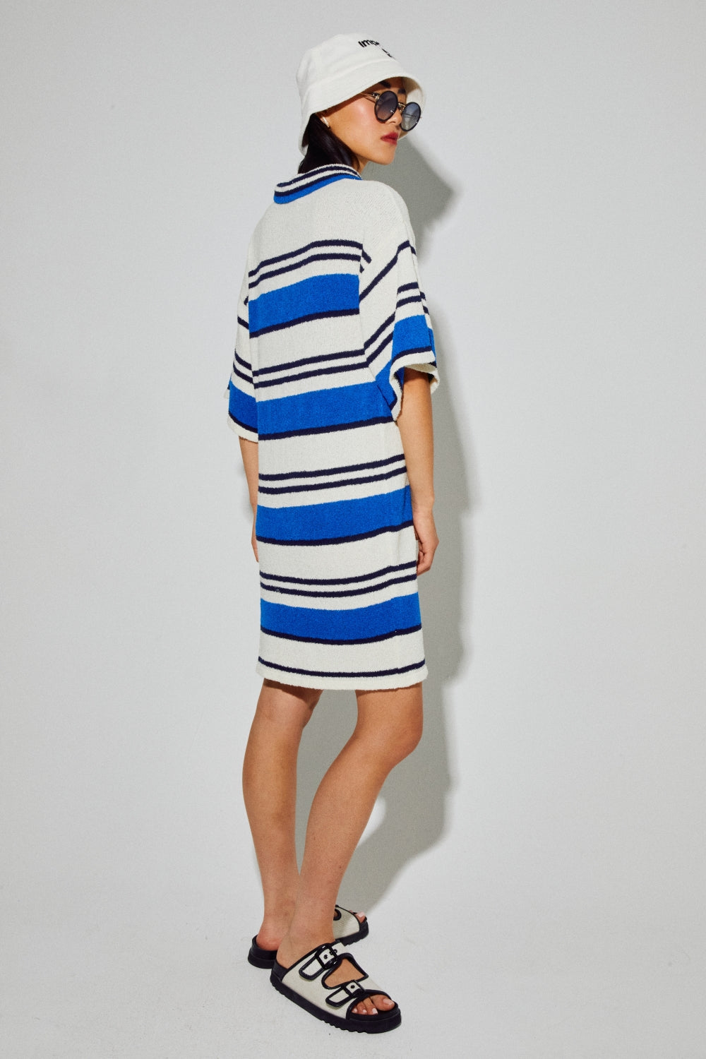 Dress Polo Ricky Blue En Fil De Coton Éponge, Tricotée En Italie