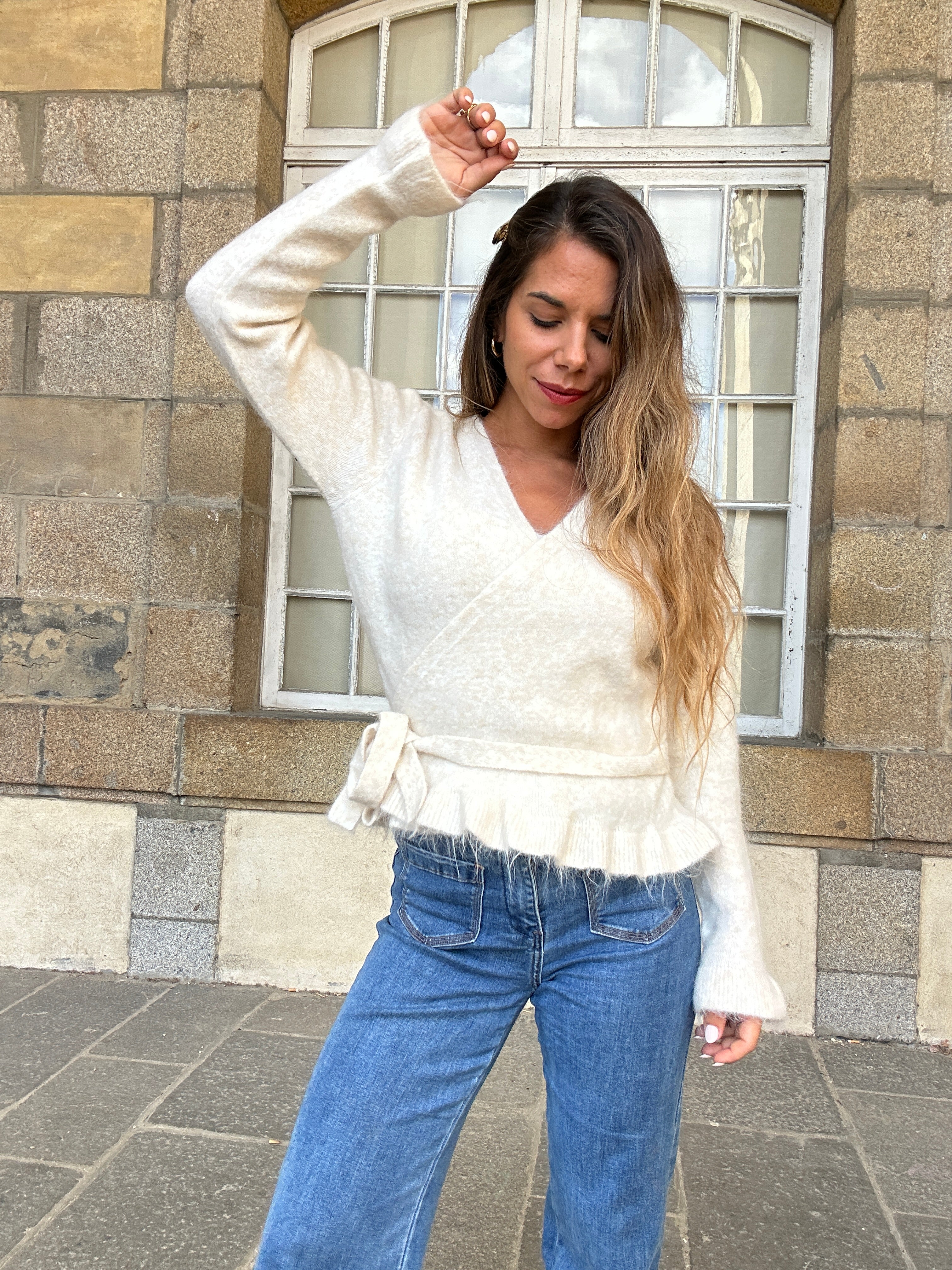 Cárdigan con lazo Helena beige