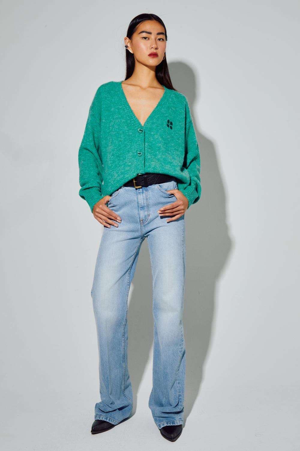Cardigan Mira Alpaga Green Fabriqué Avec Soin En Italie