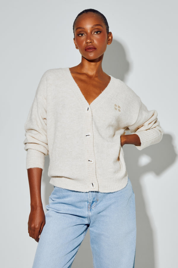 Cardigan Mira Alpaga Beige Fabriqué En Italie