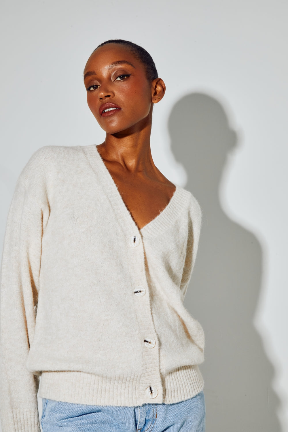 Cardigan Mira Alpaga Beige Fabriqué En Italie