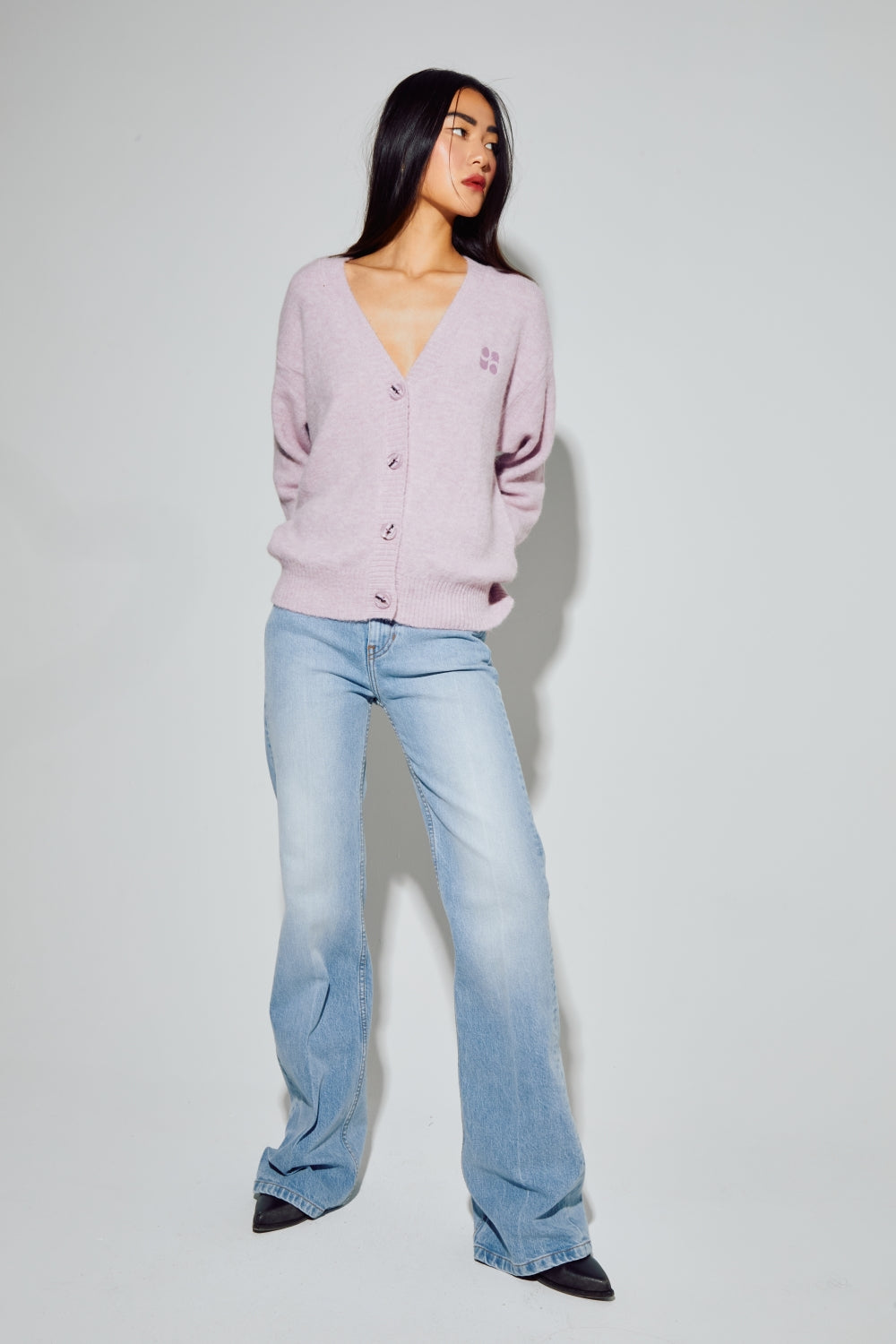 Cardigan Mira Alpaga Lila Fabriqué En Italie