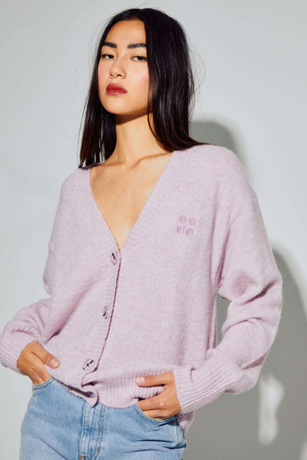 Cardigan Mira Alpaga Lila Fabriqué En Italie