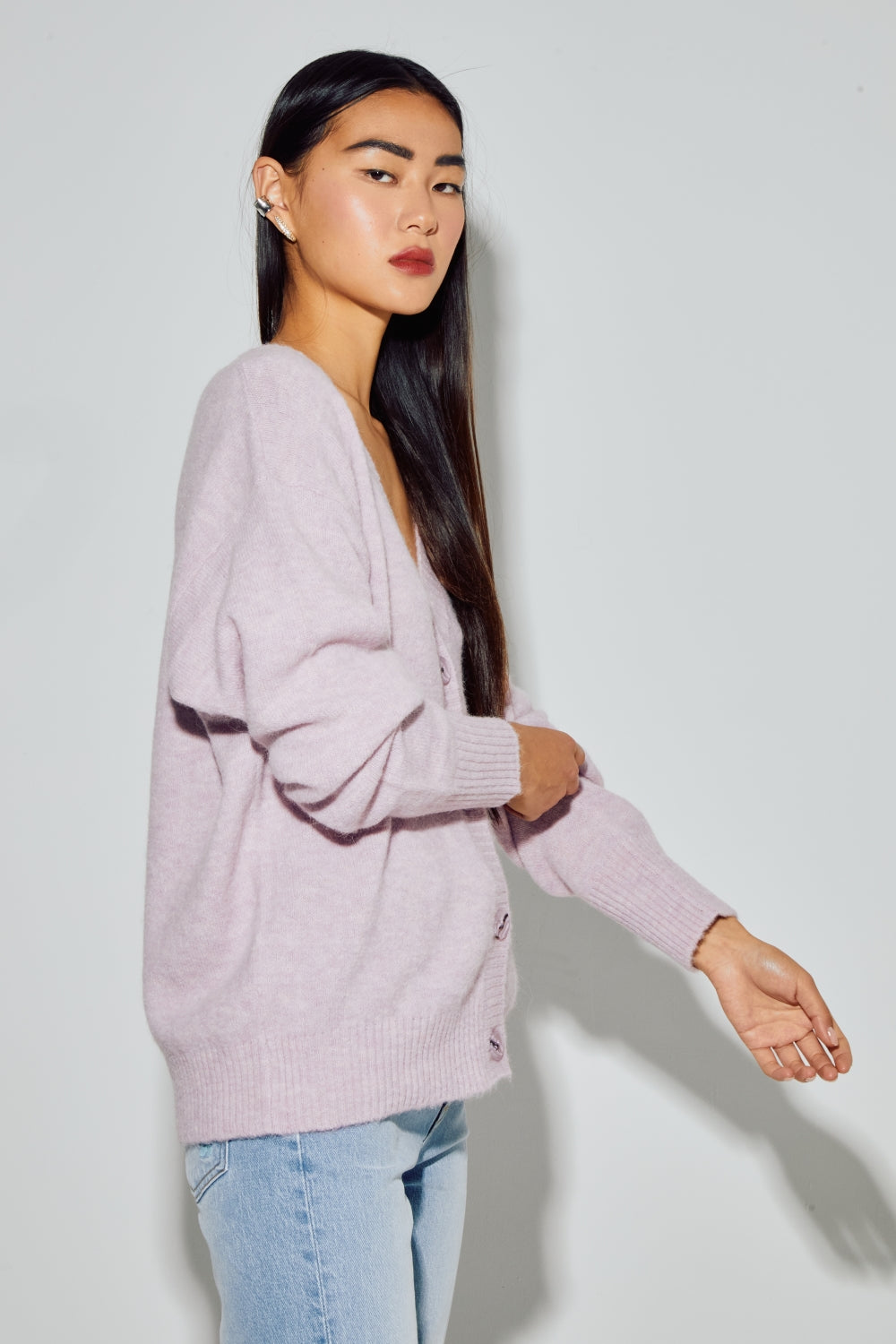 Cardigan Mira Alpaga Lila Fabriqué En Italie