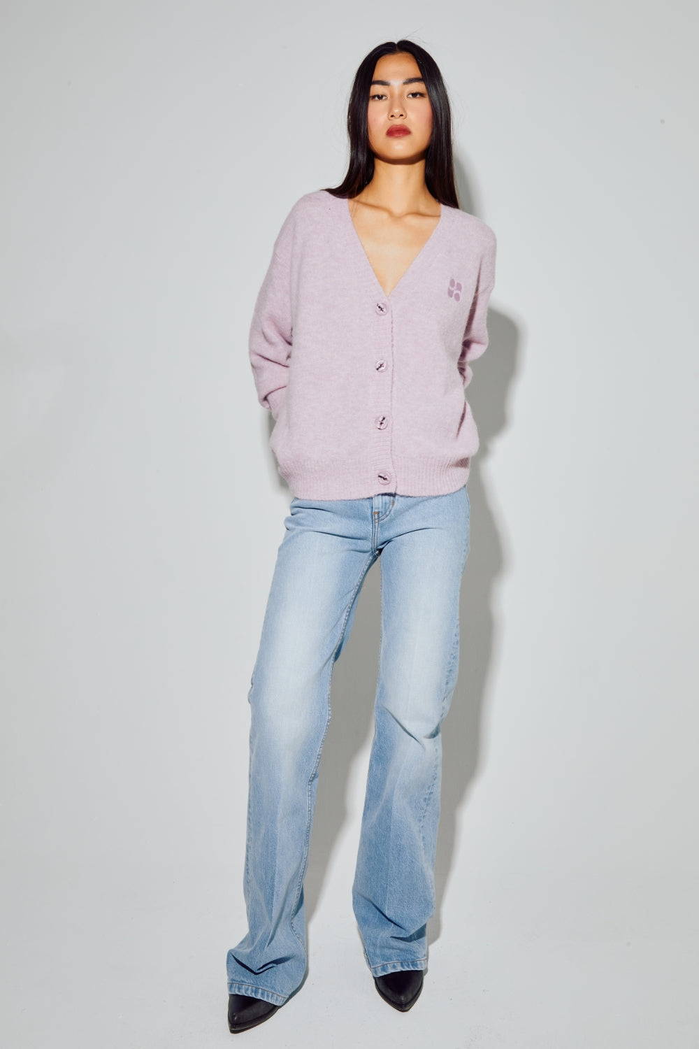 Cardigan Mira Alpaga Lila Fabriqué En Italie