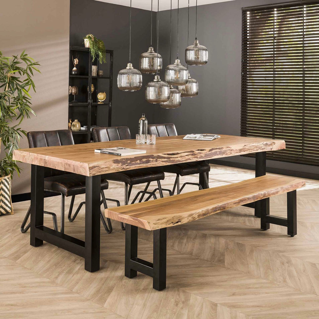 Stacy - Table À Manger En Acacia Et Métal - Marron