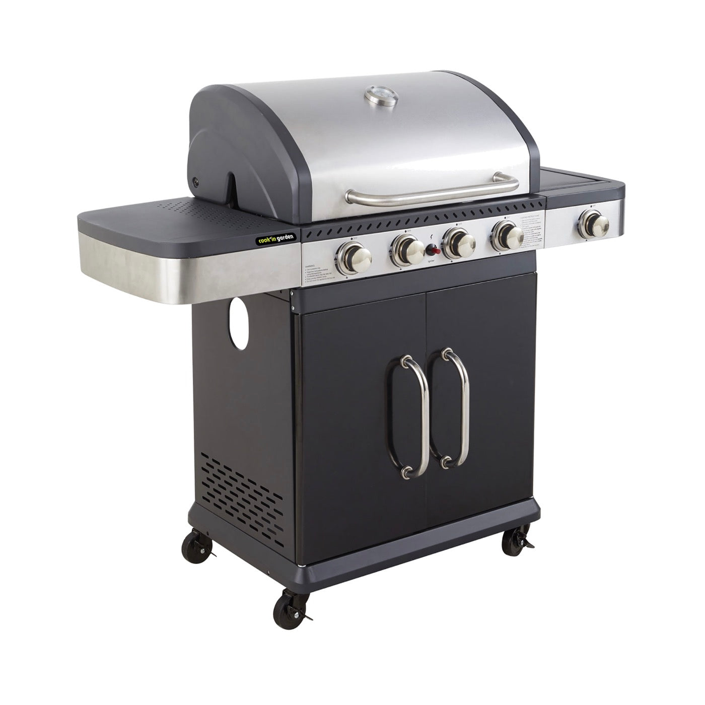 Fidgi - Barbecue Au Gaz 4 Brûleurs Et Plancha - Noir