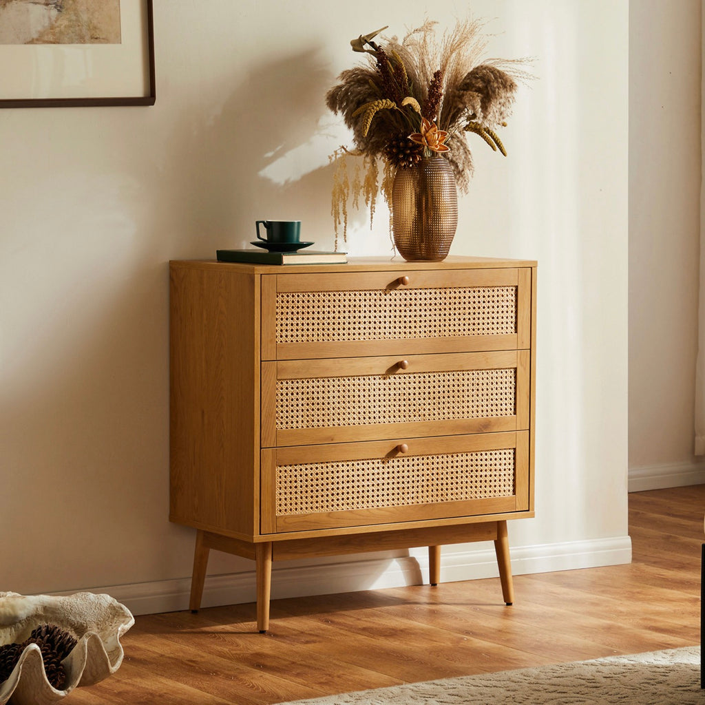 Lounea - 3 Drawer Chest With Canework - Natural
