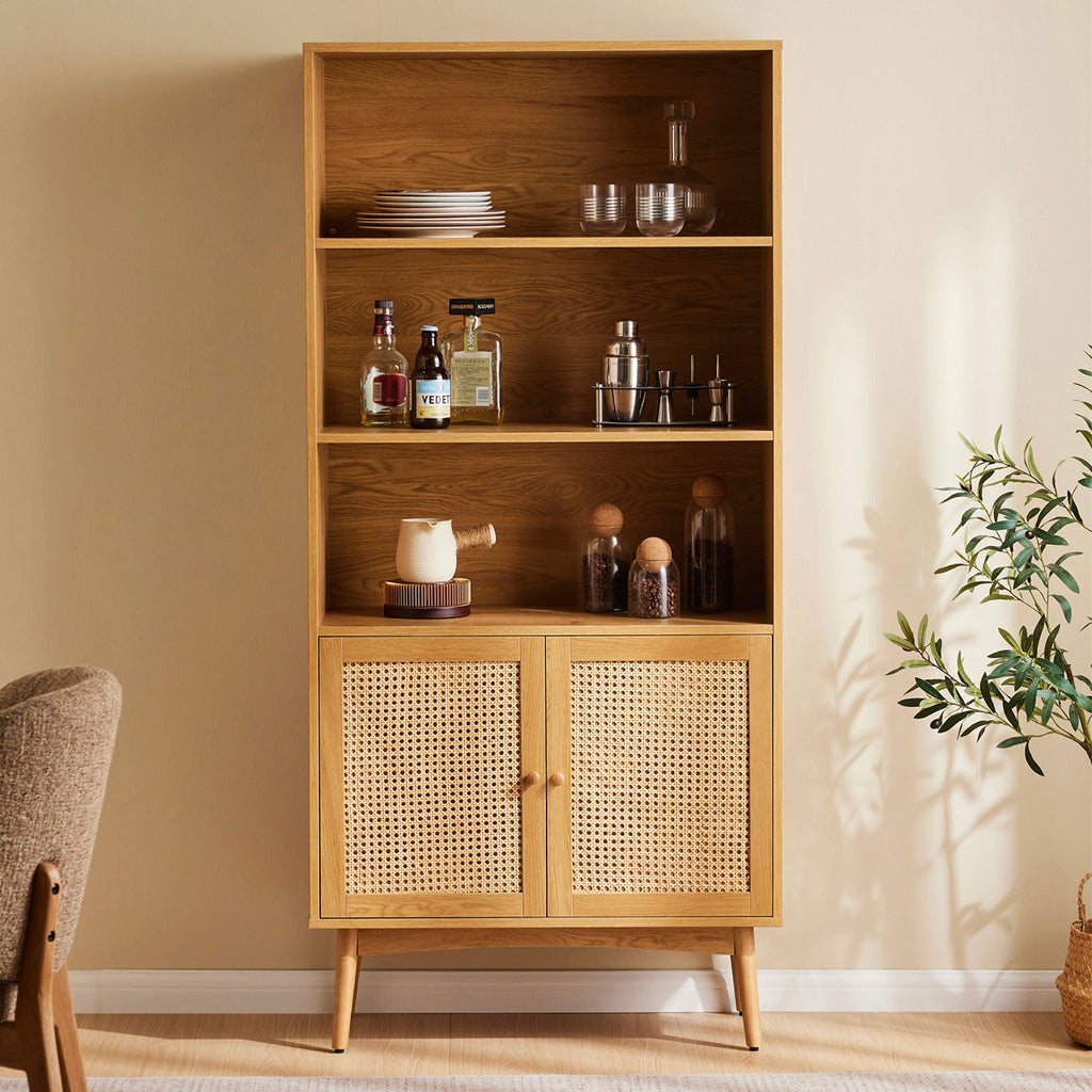 Lounea - 2 Door Bookcase With Canework - Natural