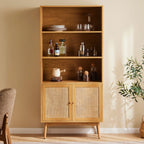 Lounea - 2 Door Bookcase With Canework - Natural