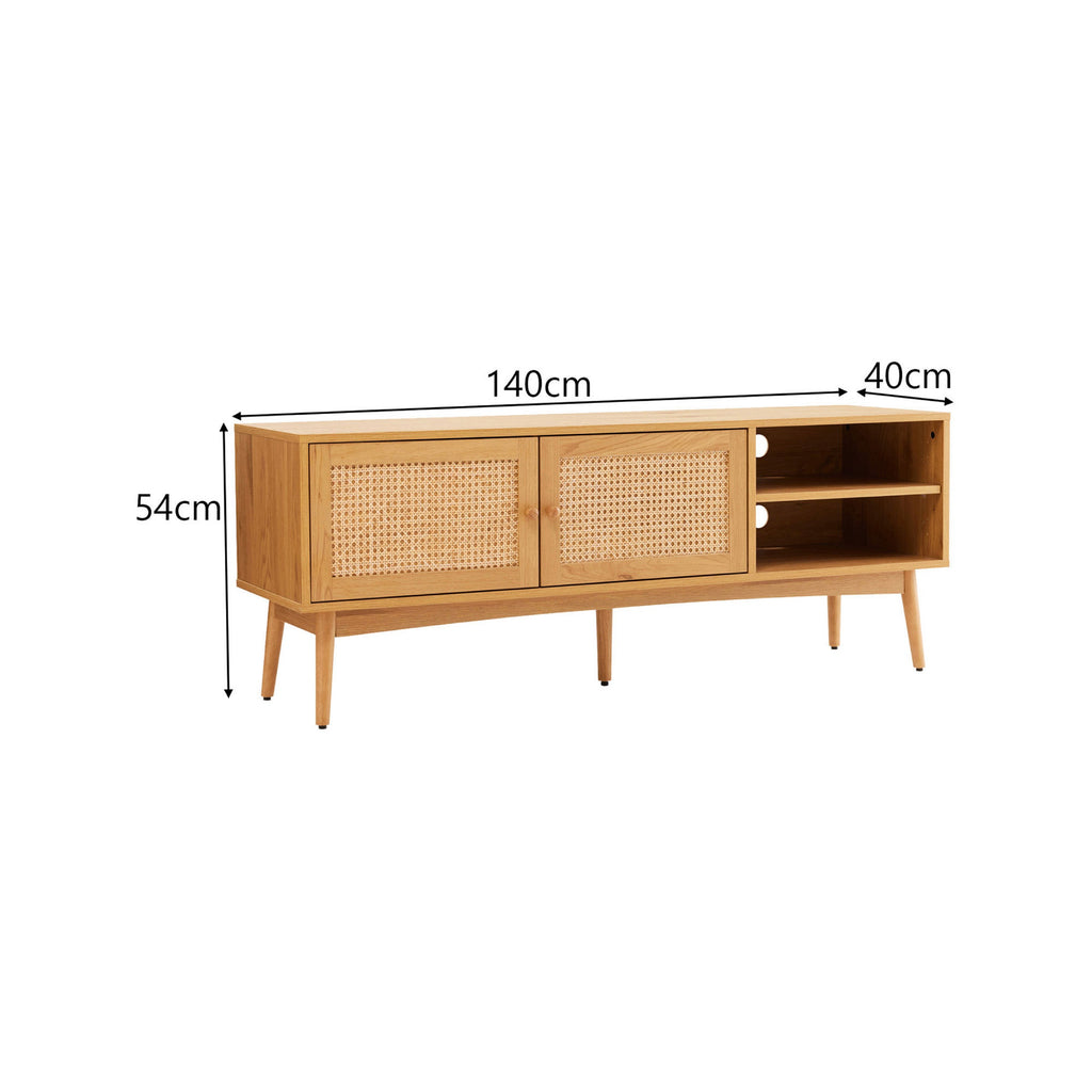 Lounea - Meuble Tv 2 Portes Avec Cannage - Naturel
