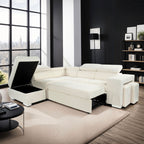 Sven - Canapé D'Angle À Gauche Convertible 7 Places Velours - Beige