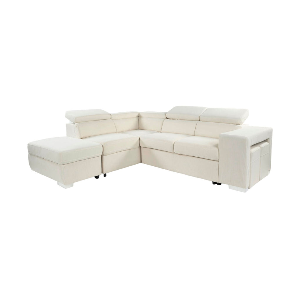 Sven - Canapé D'Angle À Gauche Convertible 7 Places Velours - Beige