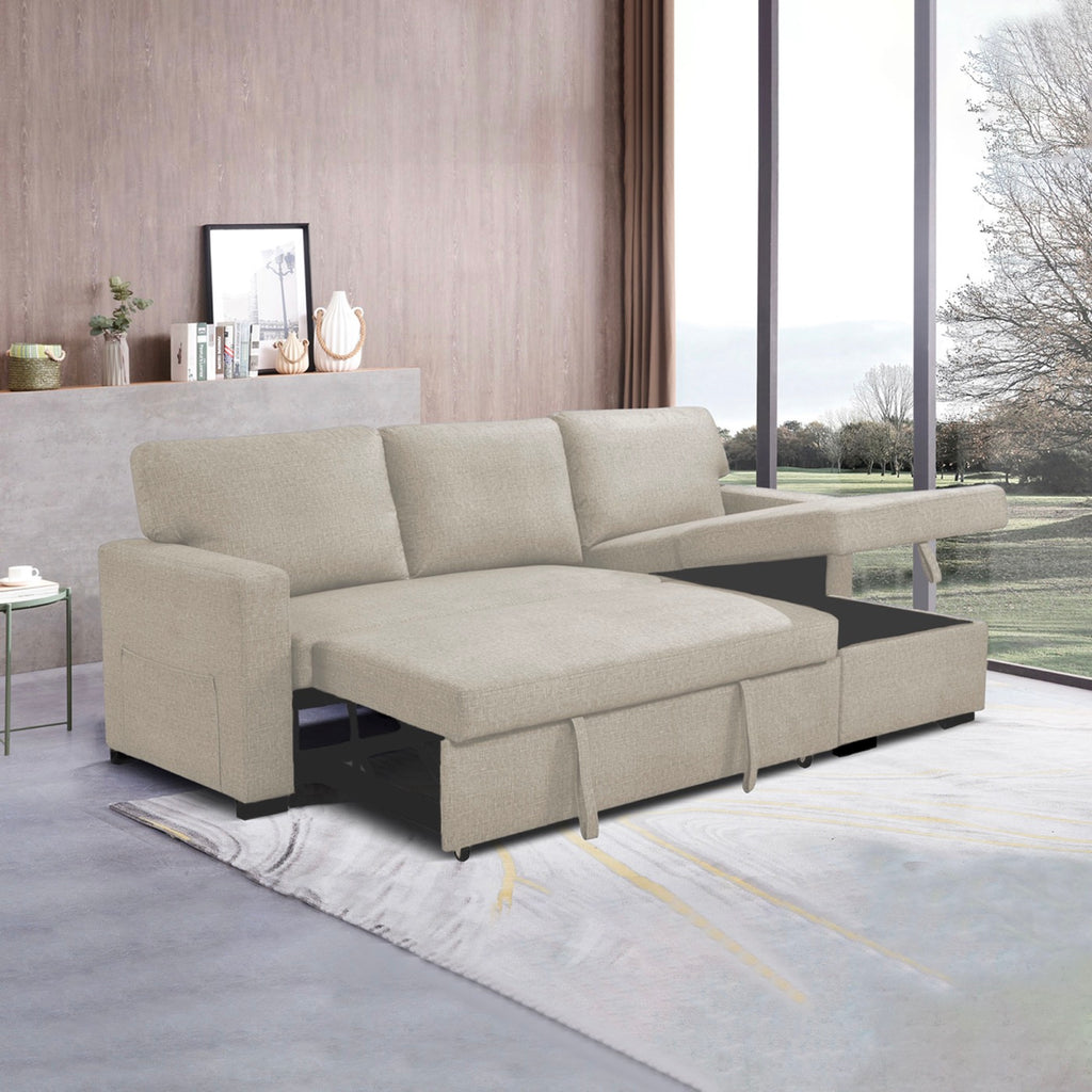 Cozy - Reversible and Convertible Fabric Corner Sofa - Beige