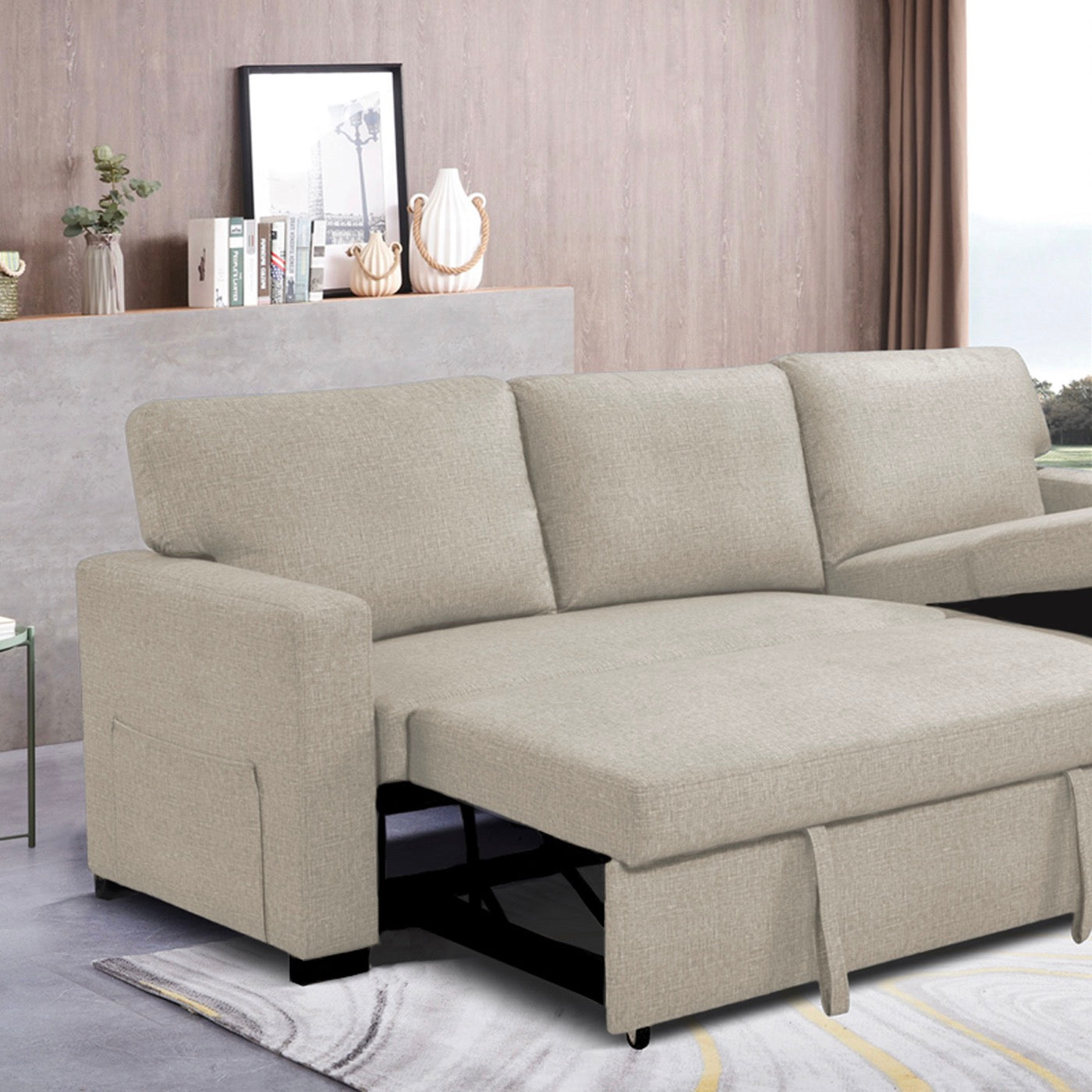 Cozy - Reversible and Convertible Fabric Corner Sofa - Beige