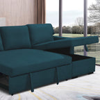 Cozy - Canapé D'Angle Réversible Et Convertible En Tissu - Bleu