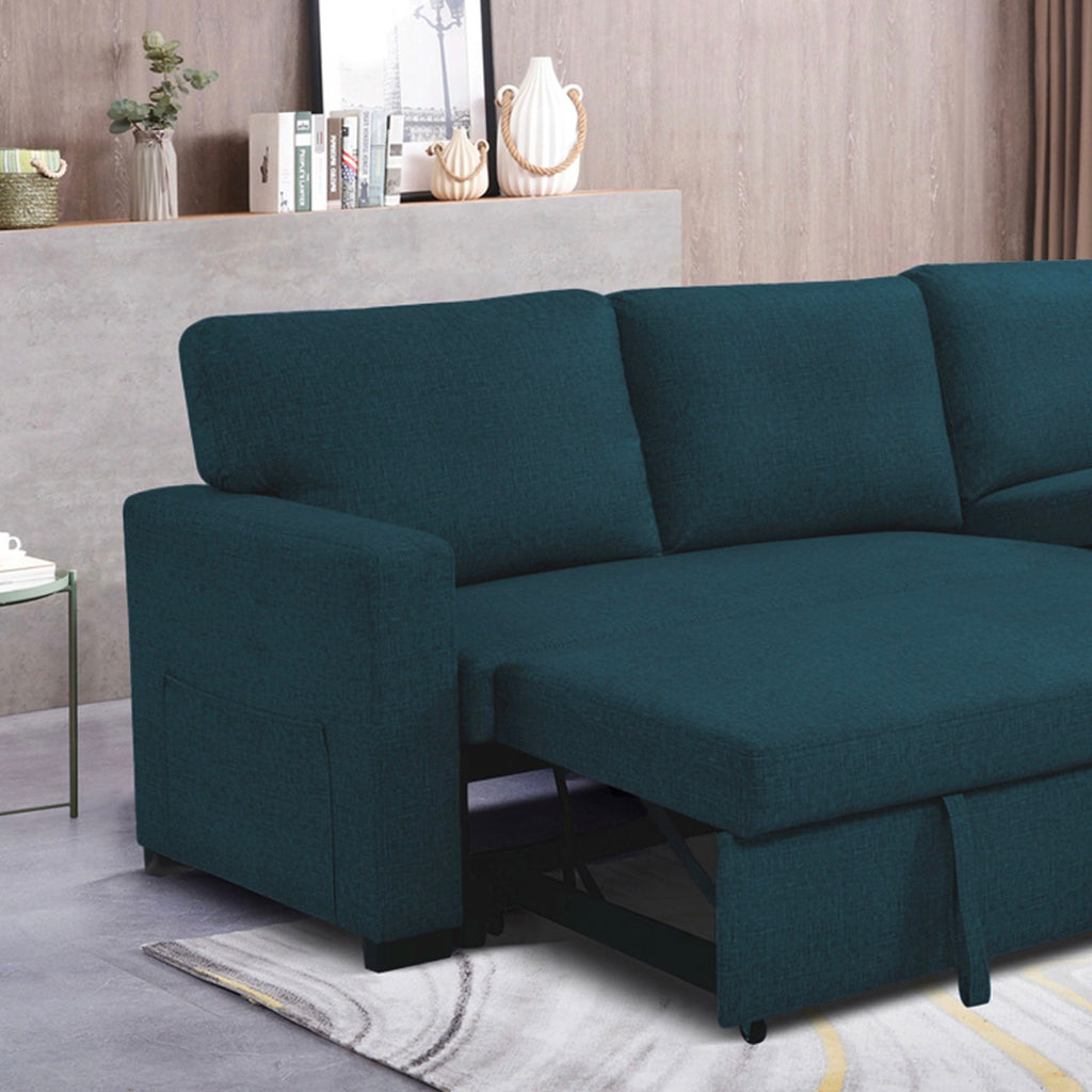 Cozy - Canapé D'Angle Réversible Et Convertible En Tissu - Bleu