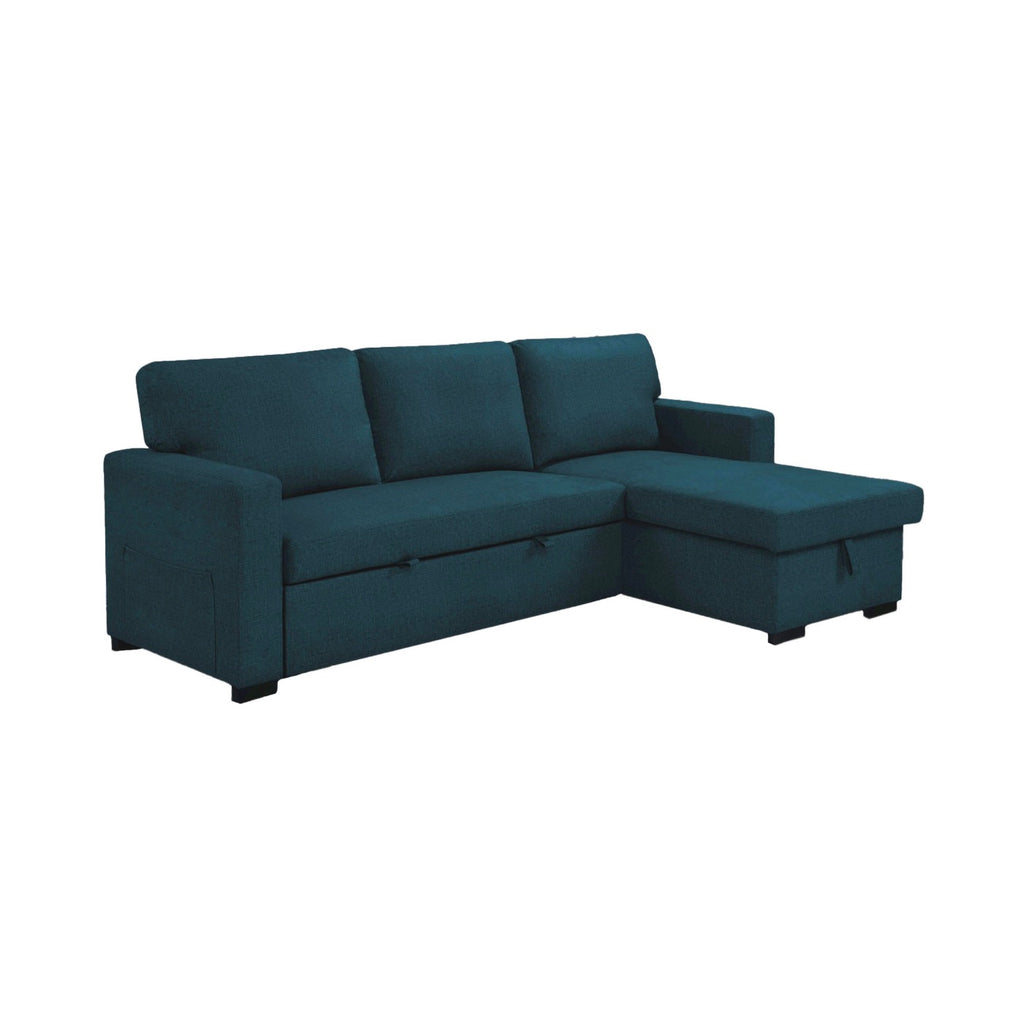 Cozy - Canapé D'Angle Réversible Et Convertible En Tissu - Bleu