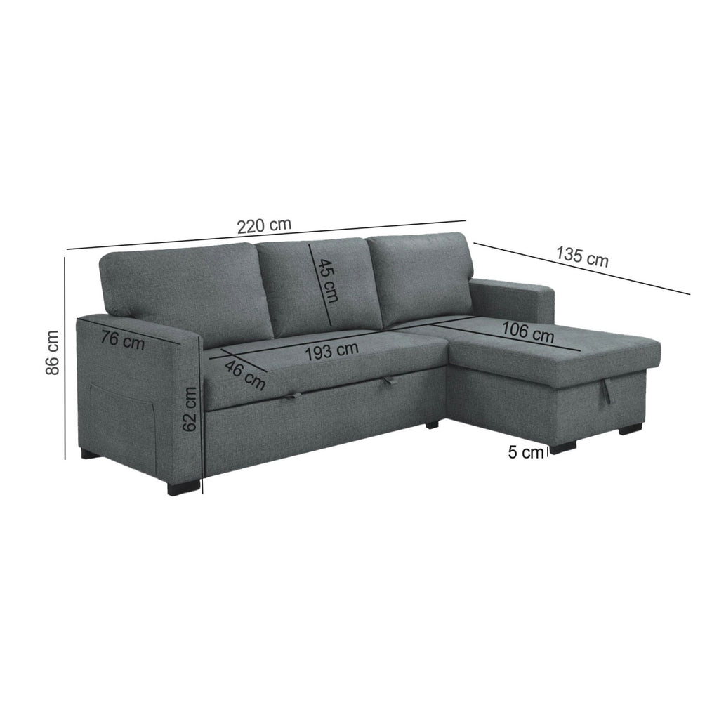 Cozy - Reversible and Convertible Fabric Corner Sofa - Light Gray
