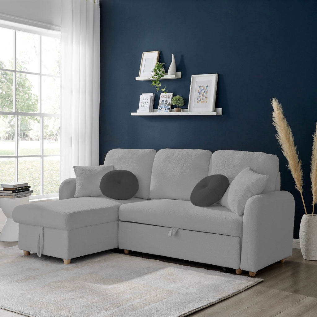 Siveco - Canapé D'Angle À Gauche Convertible Tissu Blouclette - Gris