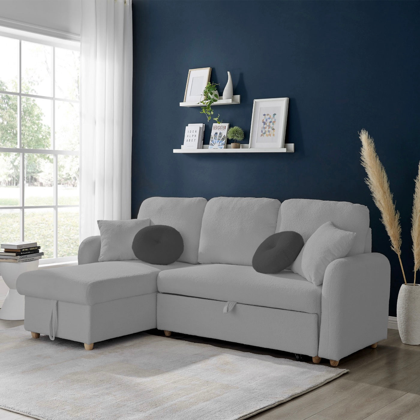 Siveco - Canapé D'Angle À Gauche Convertible Tissu Blouclette - Gris