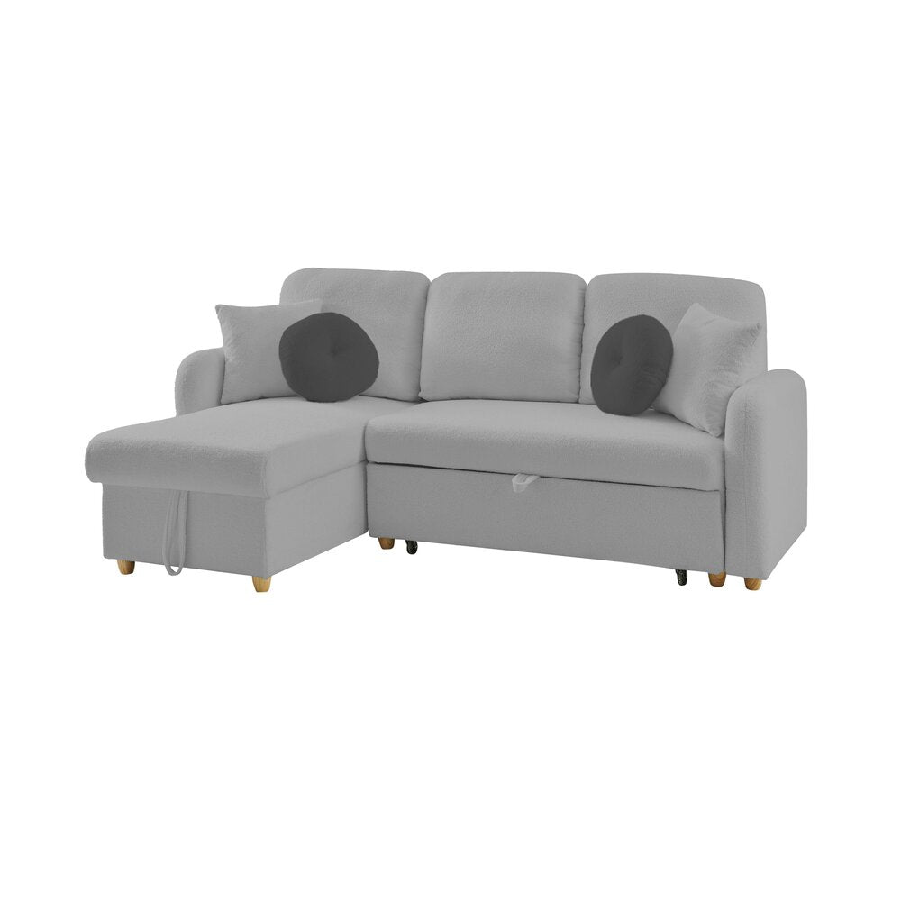 Siveco - Canapé D'Angle À Gauche Convertible Tissu Blouclette - Gris