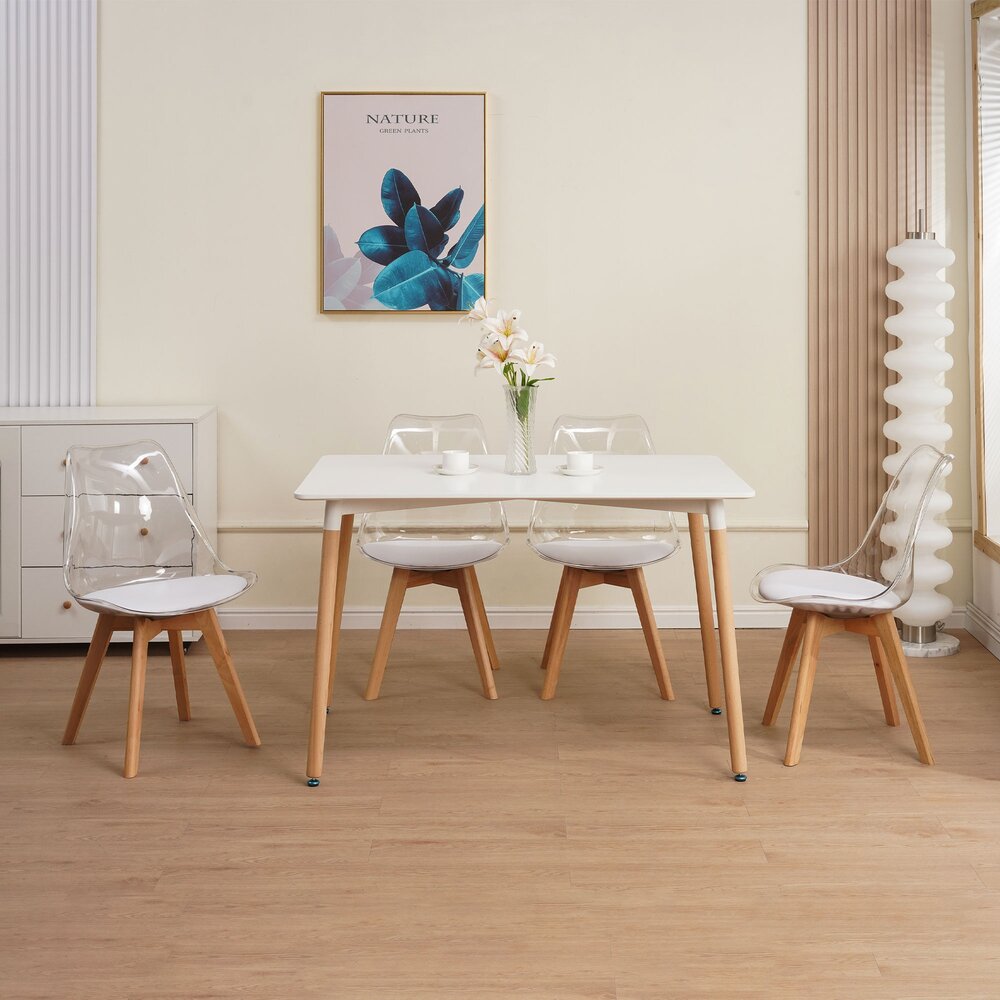 Scandi - Rectangular Dining Table + 4 Chairs Set - Transparent