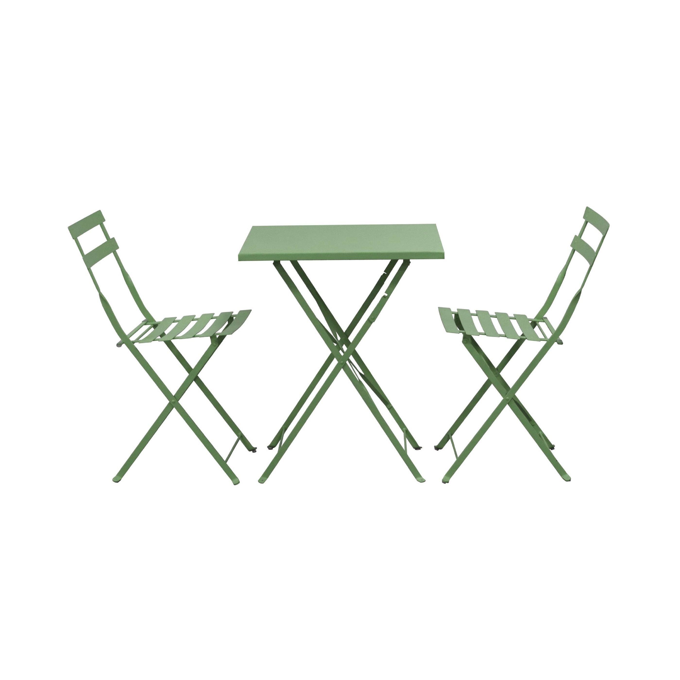 Baca - Table + 2 Metal Garden Chairs Set - Green