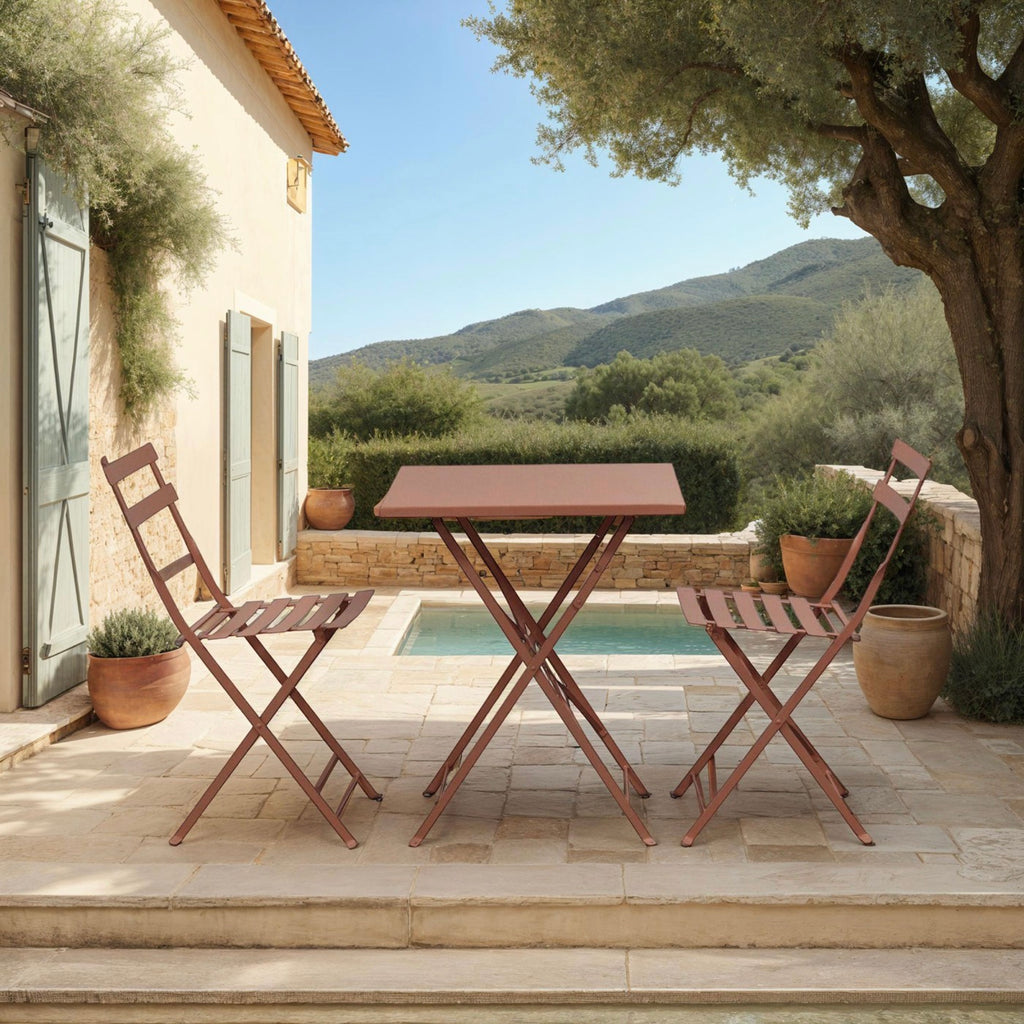 Baca - Table + 2 Metal Garden Chairs Set - Terracotta