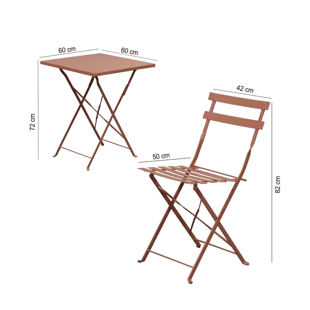 Baca - Table + 2 Metal Garden Chairs Set - Terracotta