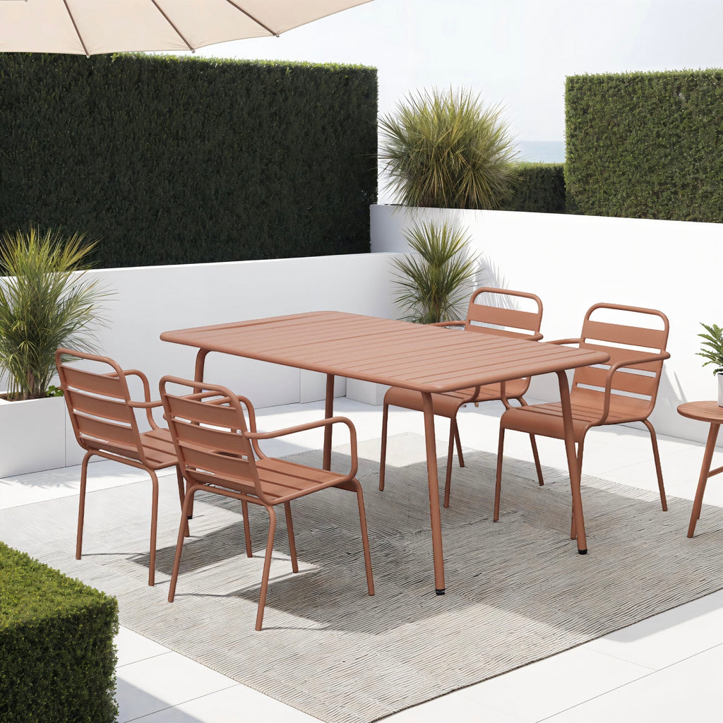 Baca - Ensemble Table De Jardin + 4 Fauteuils En Métal - Terracotta