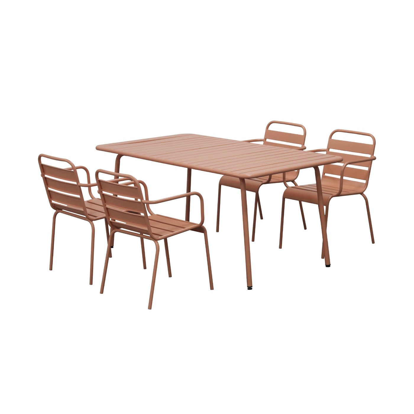 Baca - Ensemble Table De Jardin + 4 Fauteuils En Métal - Terracotta