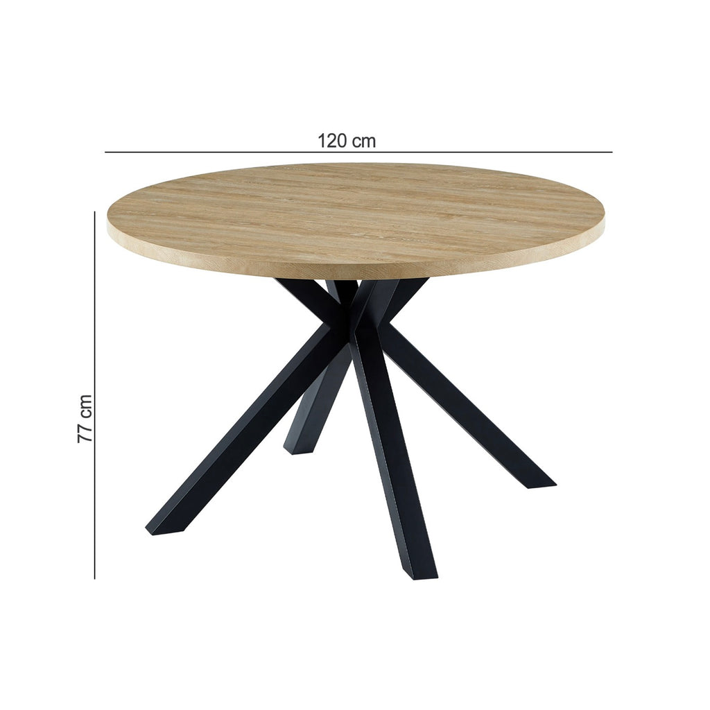 Alina - Table À Manger Ronde Et Pieds En Métal - 4 Personnes - Naturel