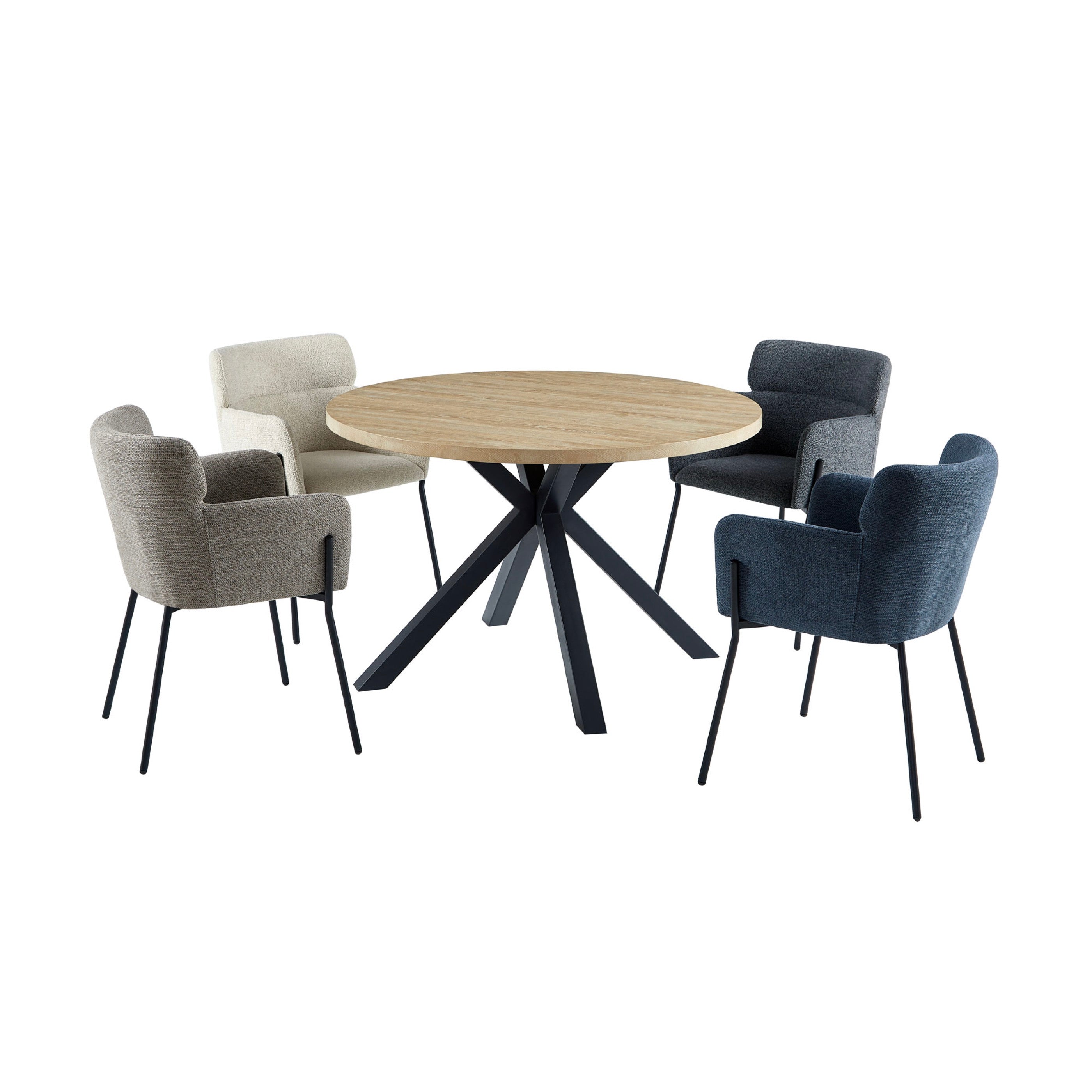 Alina - Table À Manger Ronde Et Pieds En Métal - 4 Personnes - Naturel