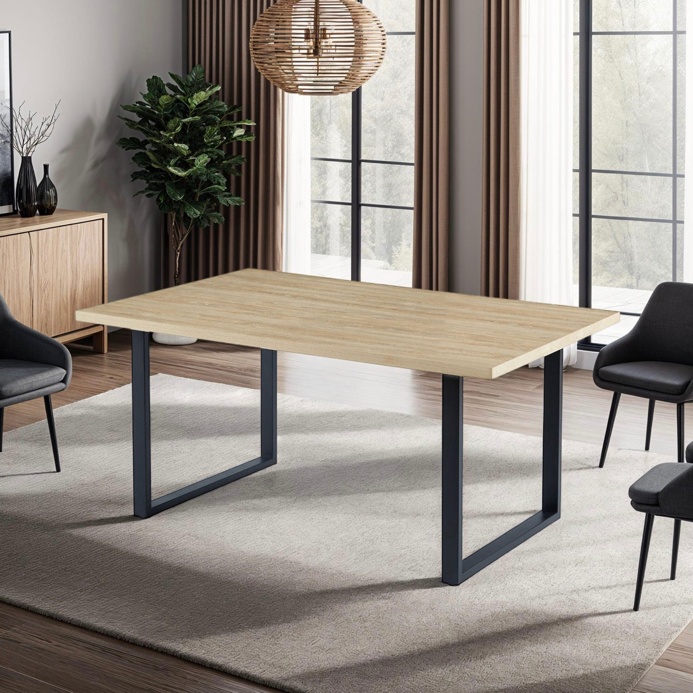 Alina - Table De Repas Et Pieds En Métal - 4 Personnes - Naturel