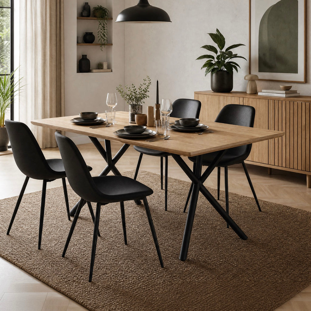 Alina - Mesa de comedor y patas cruzadas de metal - 4 personas - Natural