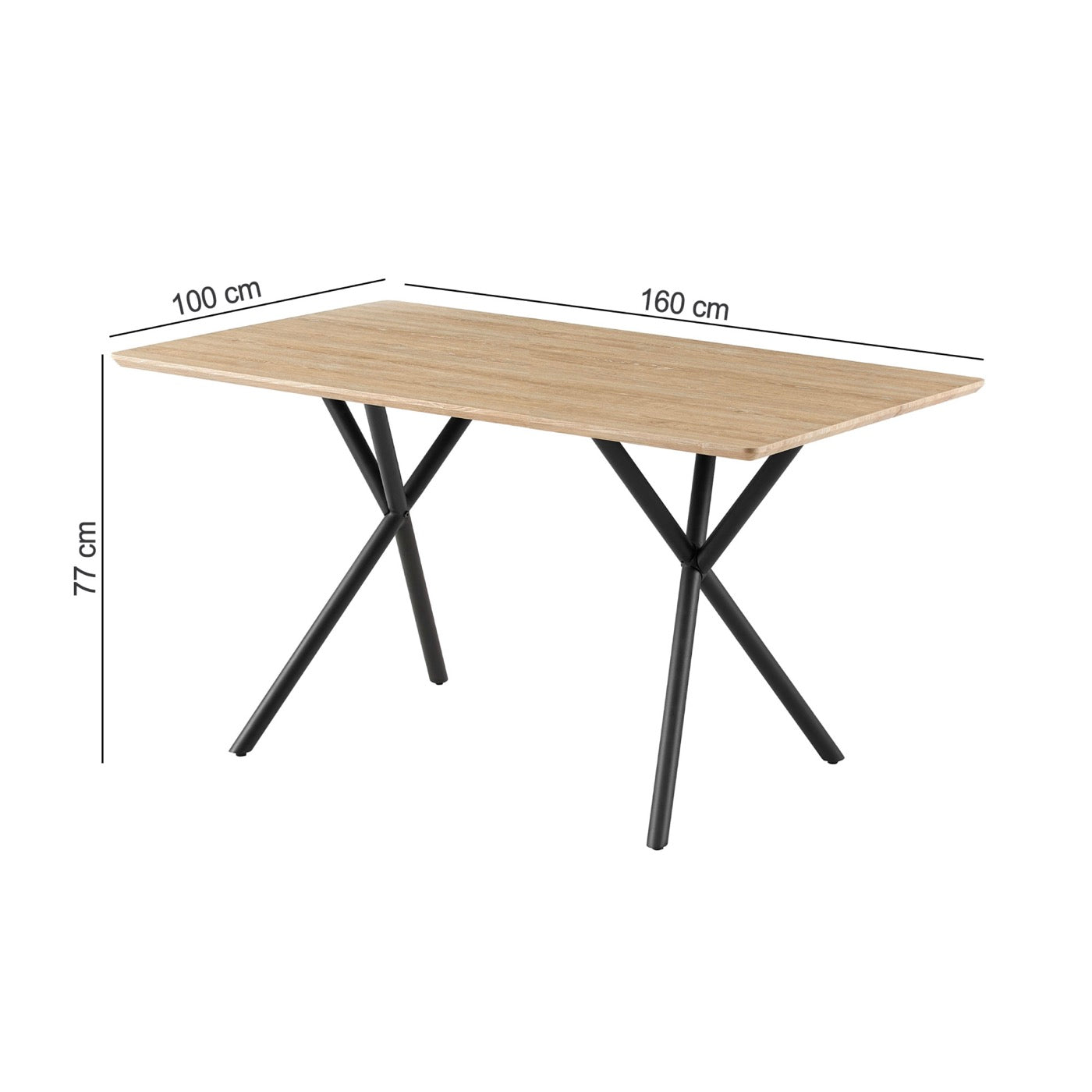 Alina - Mesa de comedor y patas cruzadas de metal - 4 personas - Natural