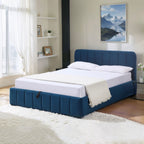 Aviala - Cama contenedor de terciopelo con cabecero + somier de láminas - Azul