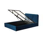 Aviala - Cama contenedor de terciopelo con cabecero + somier de láminas - Azul