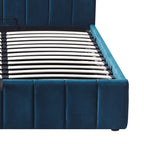 Aviala - Cama contenedor de terciopelo con cabecero + somier de láminas - Azul