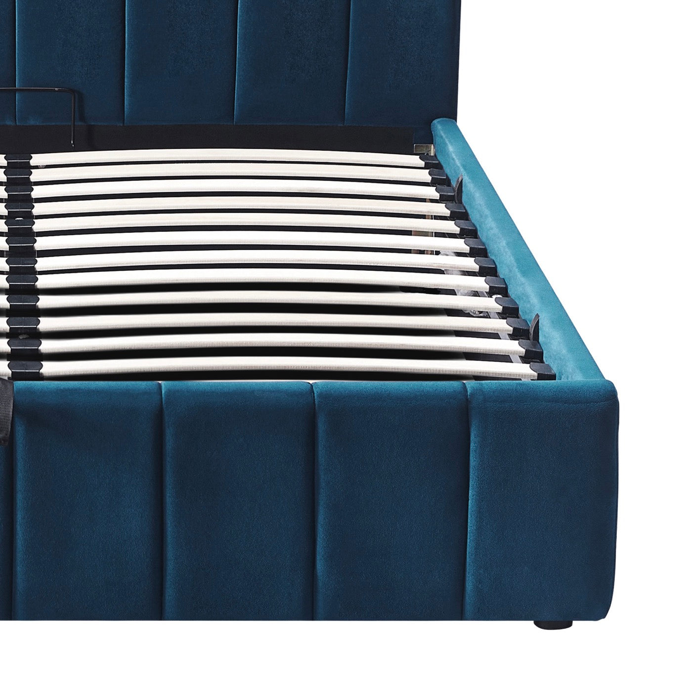 Aviala - Cama contenedor de terciopelo con cabecero + somier de láminas - Azul